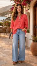 Women's Cotton-Linen Button-Down T-Shirt