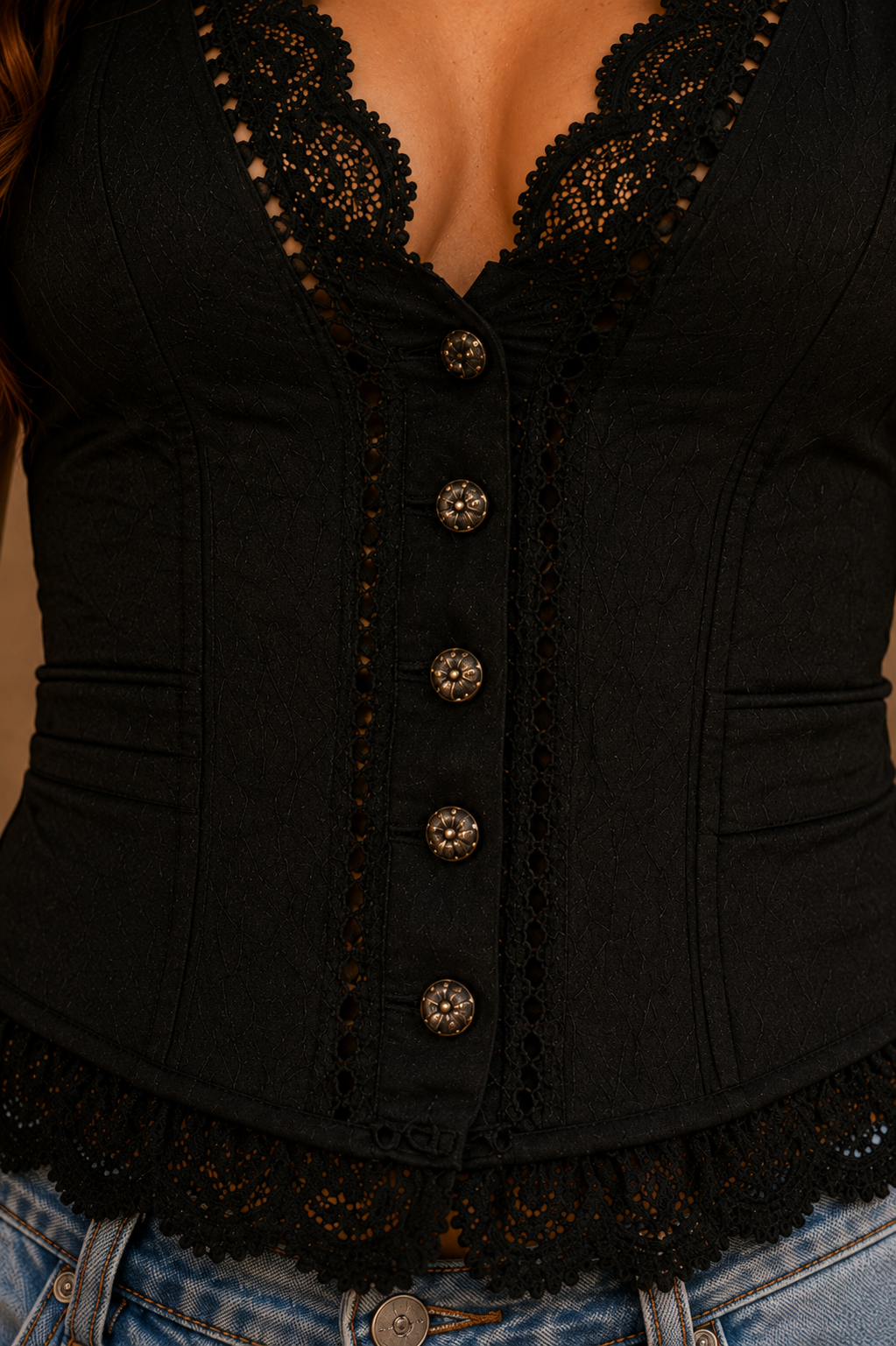 Women's Western Retro Lace-trimmed Sleeveless Vest