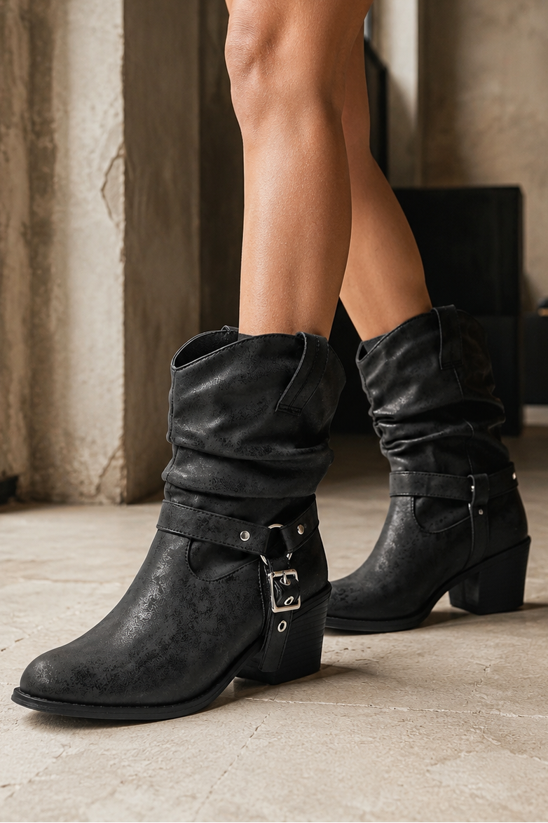 Breezy Black Mid-Heel Boots