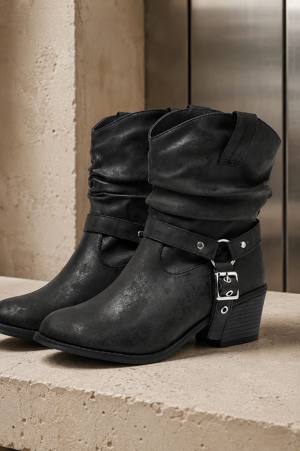 Breezy Black Mid-Heel Boots