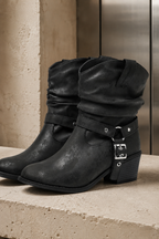 Breezy Black Mid-Heel Boots