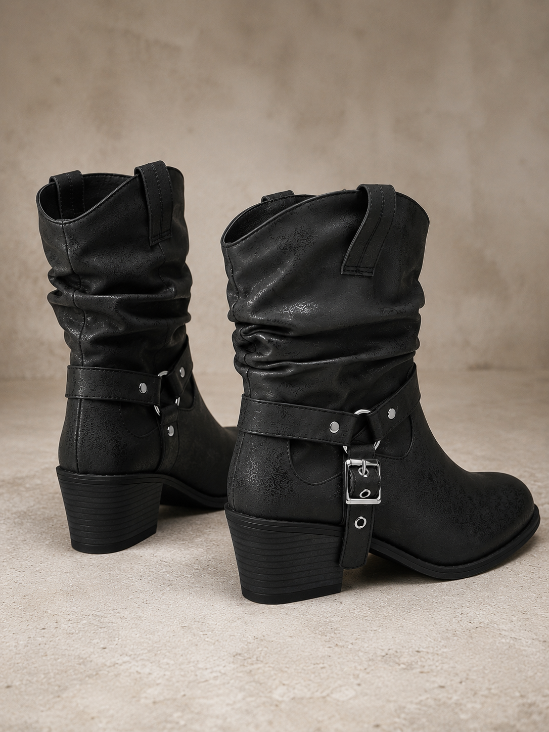 Breezy Black Mid-Heel Boots