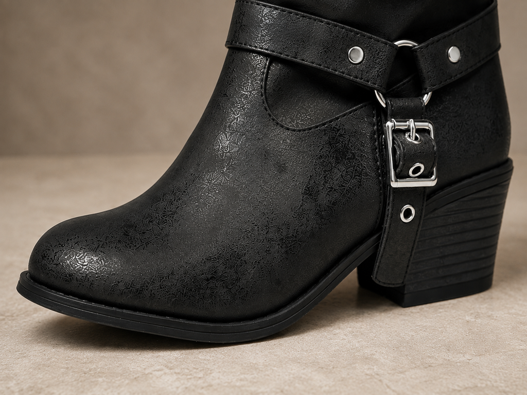 Breezy Black Mid-Heel Boots