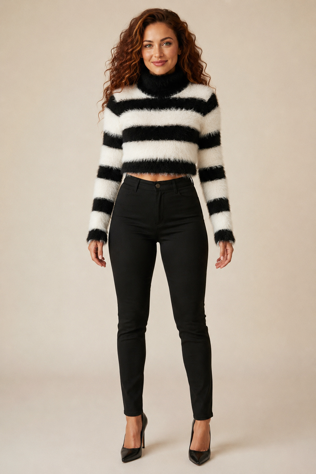 Women's Striped Turtleneck Sweater