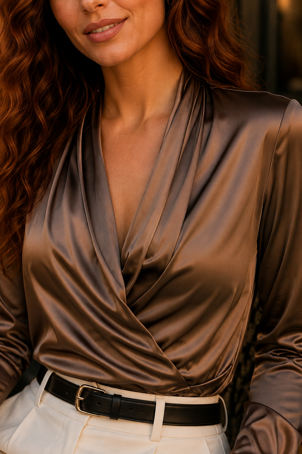 High-End Satin V-Neck Top