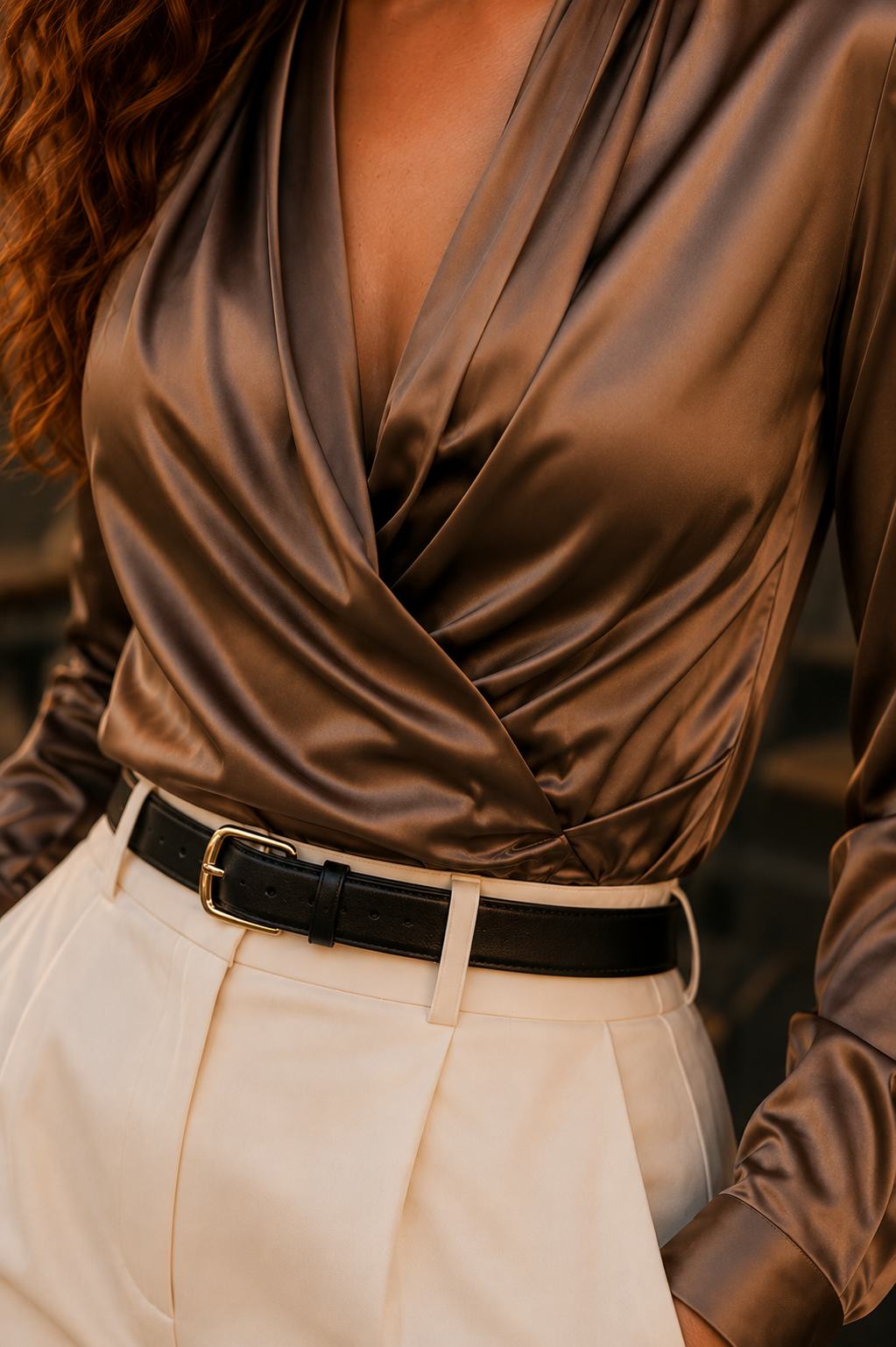 High-End Satin V-Neck Top