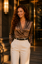 High-End Satin V-Neck Top