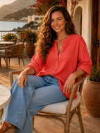 Women's Cotton-Linen Button-Down T-Shirt