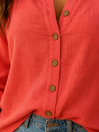 Women's Cotton-Linen Button-Down T-Shirt