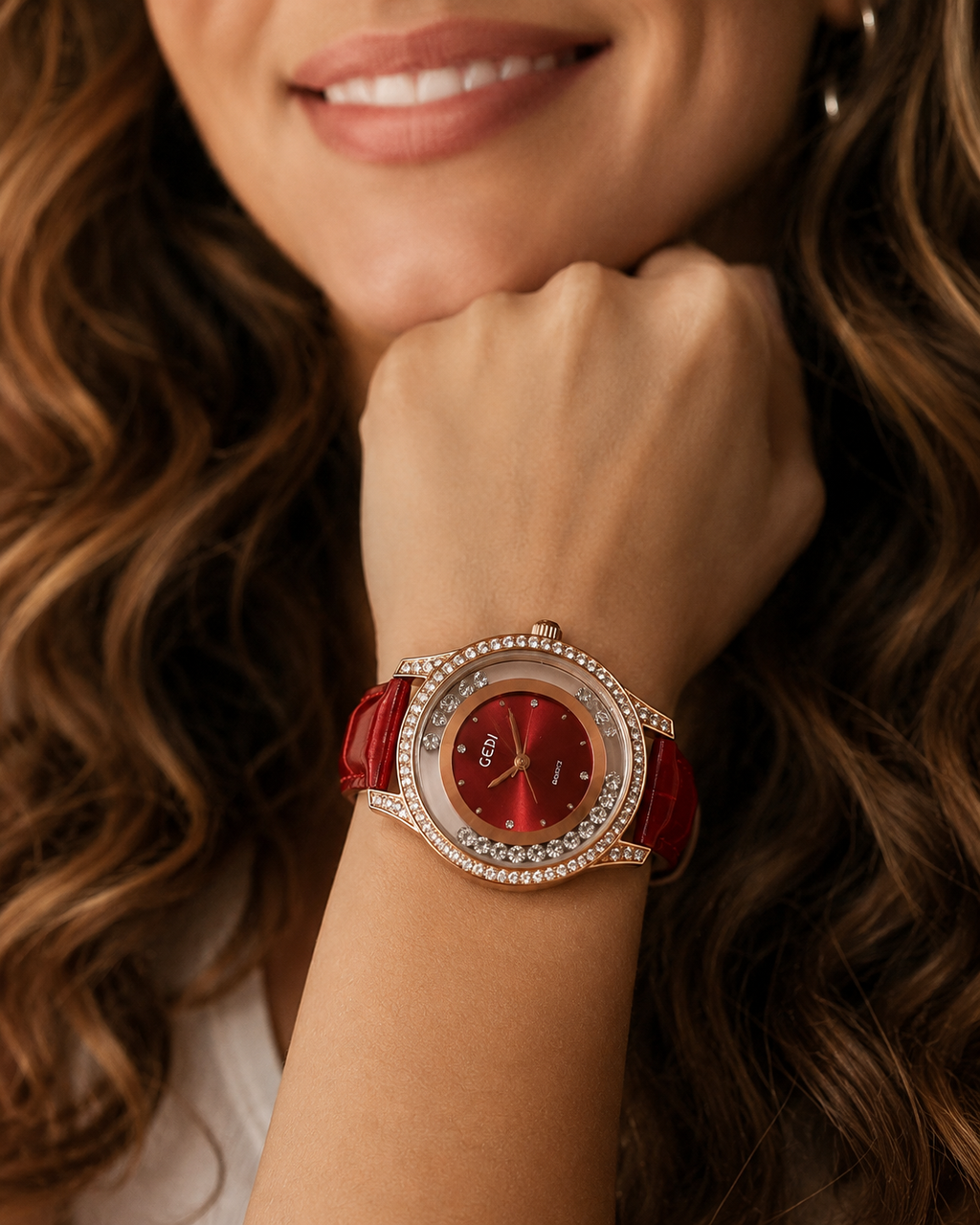 GEDI Double-Diamond Leather Belt Watch