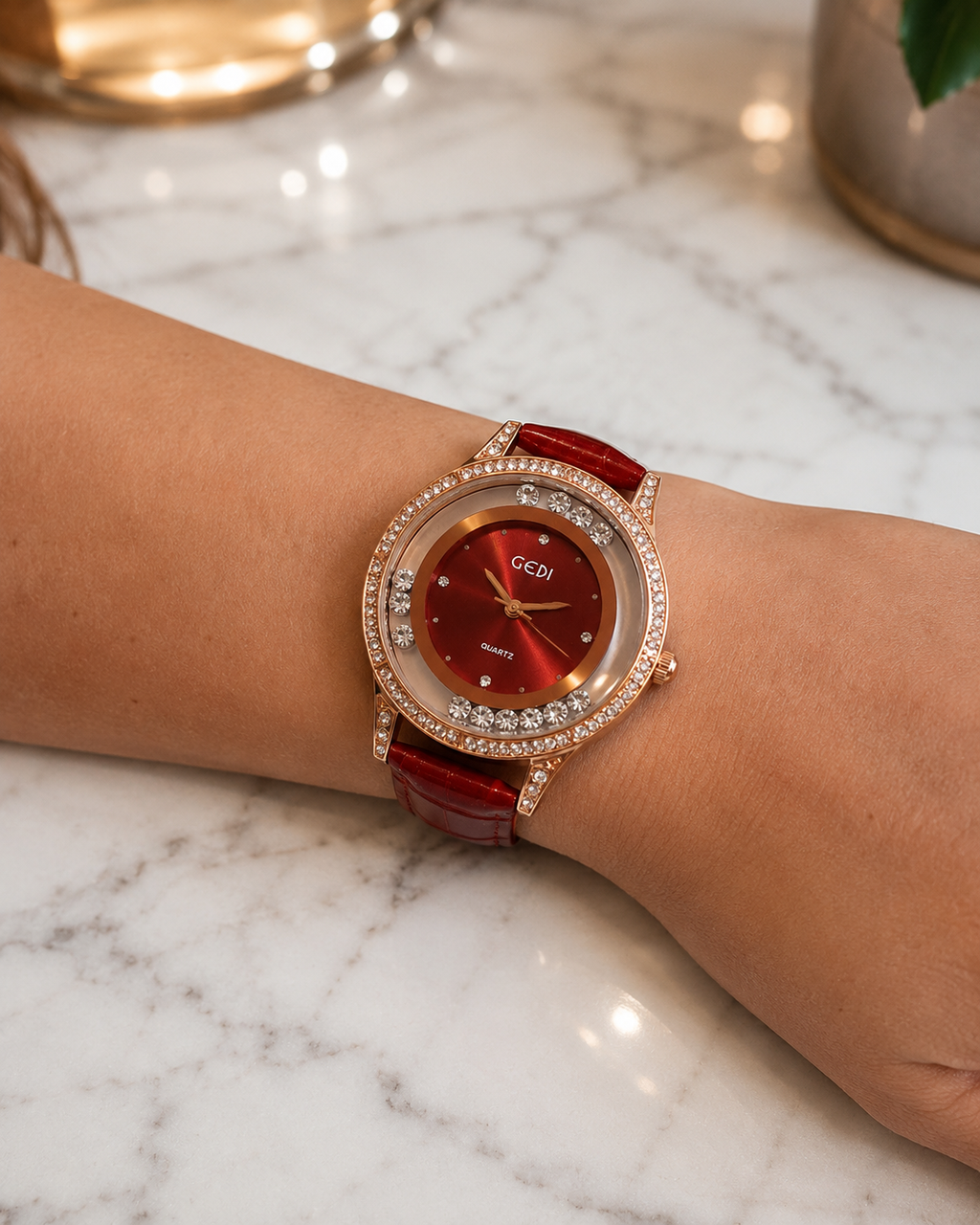 GEDI Double-Diamond Leather Belt Watch