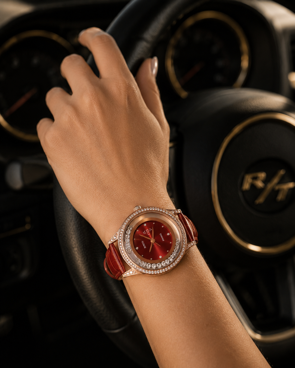 GEDI Double-Diamond Leather Belt Watch