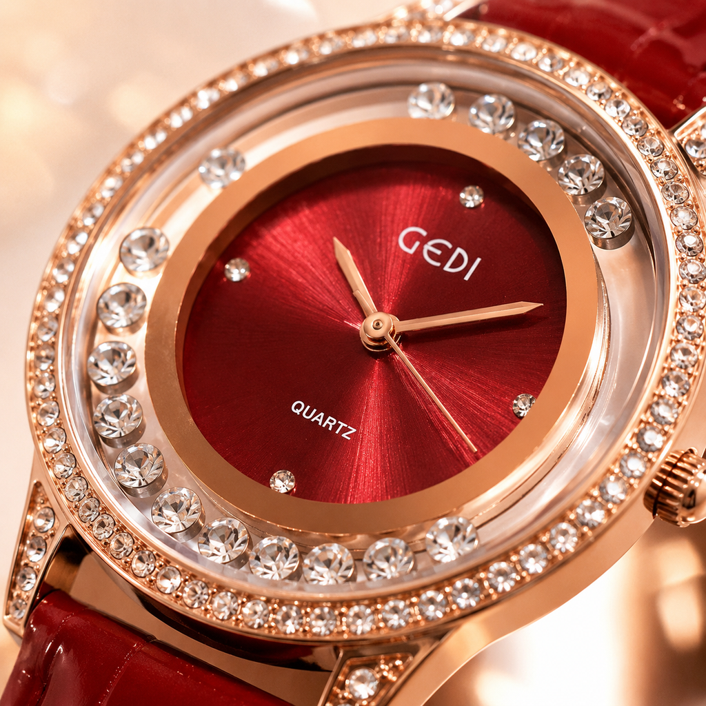 GEDI Double-Diamond Leather Belt Watch